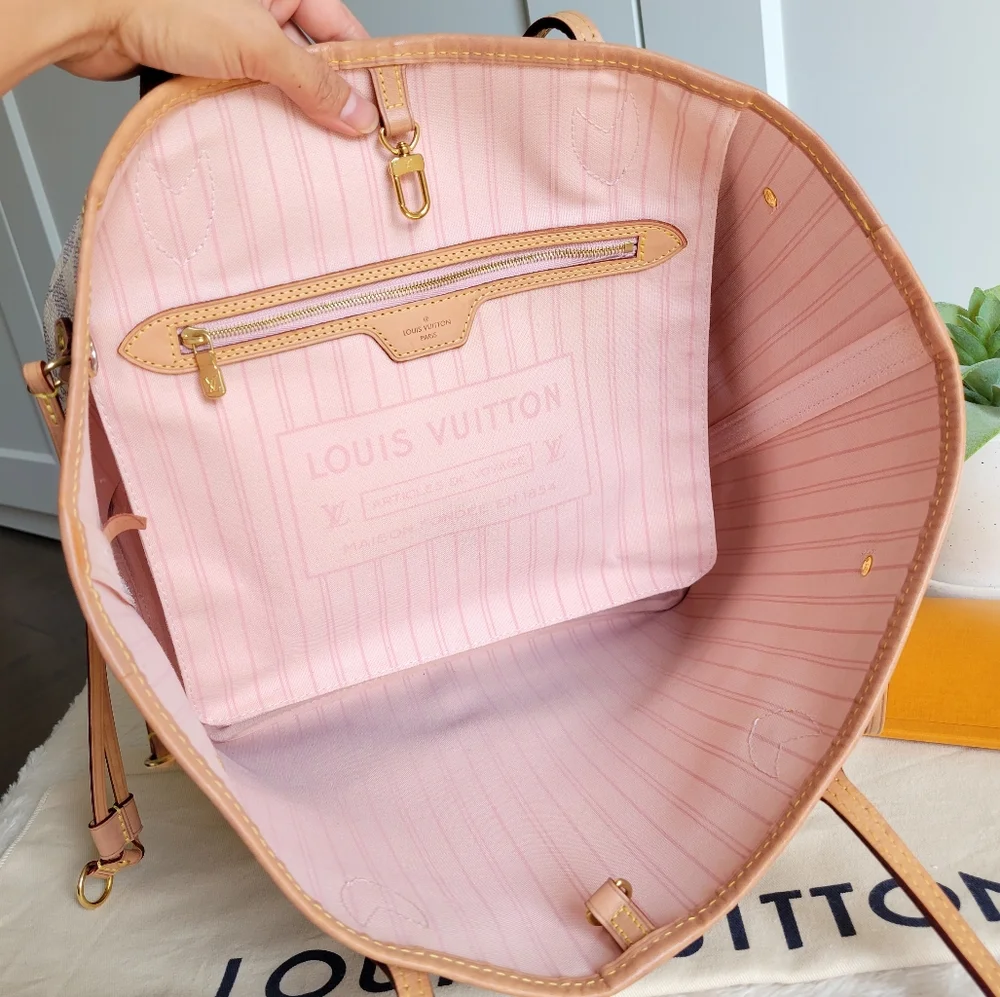 💕BEAUTIFUL Louis Vuitton Tote Bag Neverfull MM Damier AZUR "Rose Ballerine - Picture 8 of 16